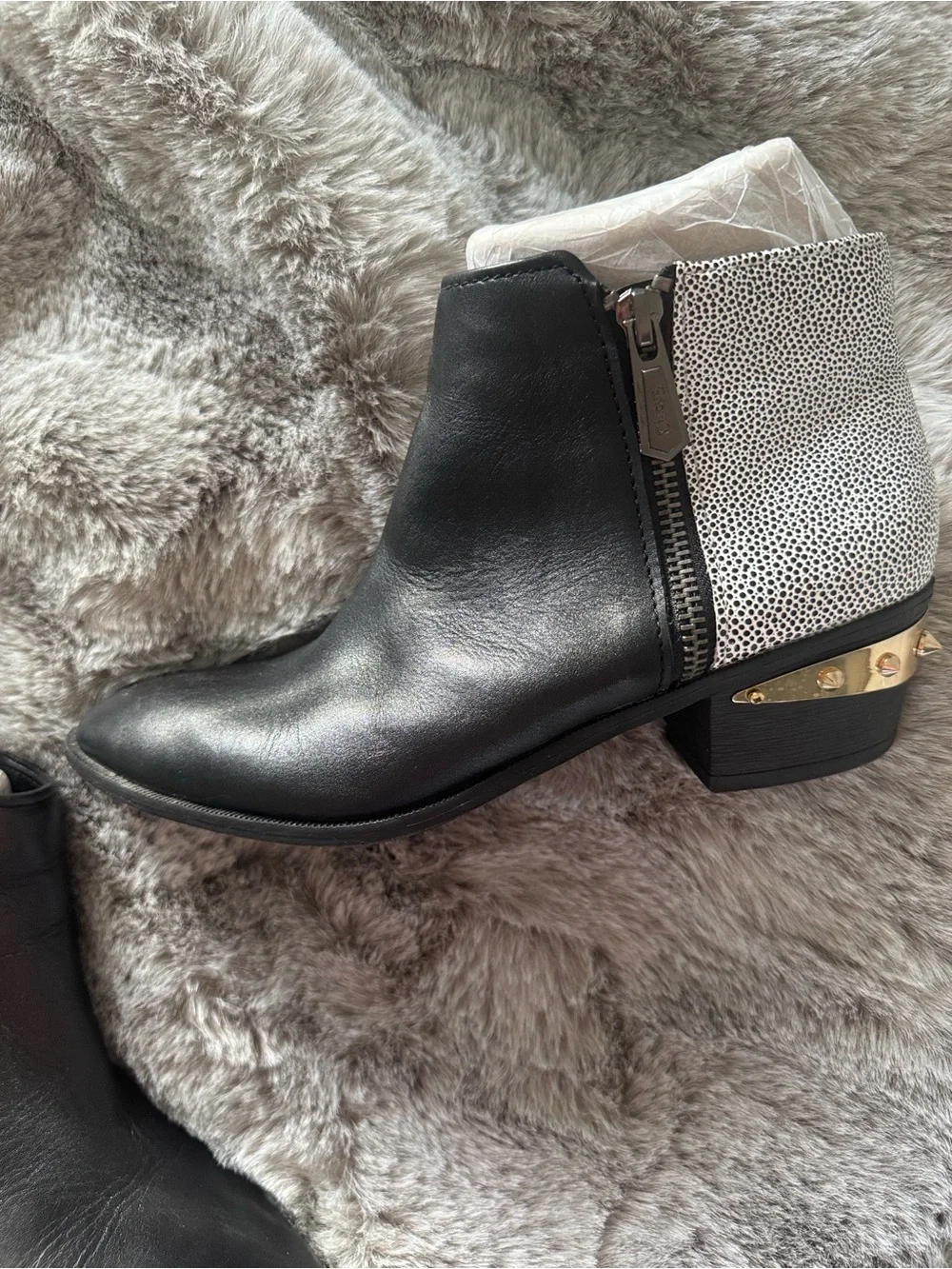 Circus by Sam Edelman Black and White Studded Heel Ankle Boots